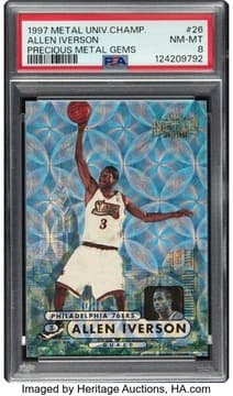 Allen Iverson 1997 Metal Universe Championship Precious Metal Gems Allen Iverson #26 PSA NM-MT 8 - #'d 03/50. card from Card Ladder
