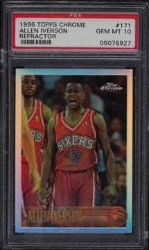 Allen Iverson 1996 Topps Chrome Refractor rookie PSA 10 card from Card Ladder