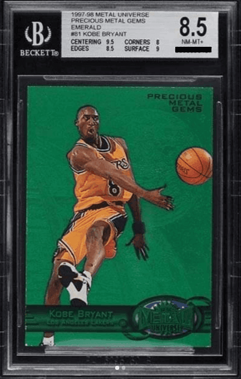 Kobe Bryant 1997 Metal Universe Kobe Bryant Precious Metal Gems (PMG) Green /10 #81 BGS 8.5 card from Card Ladder