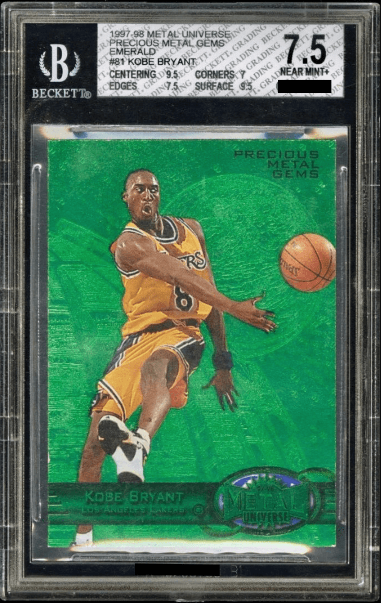 Kobe Bryant 1997-98 Metal Universe PMG Green Kobe Bryant 9/100 BGS 7.5 card from Card Ladder
