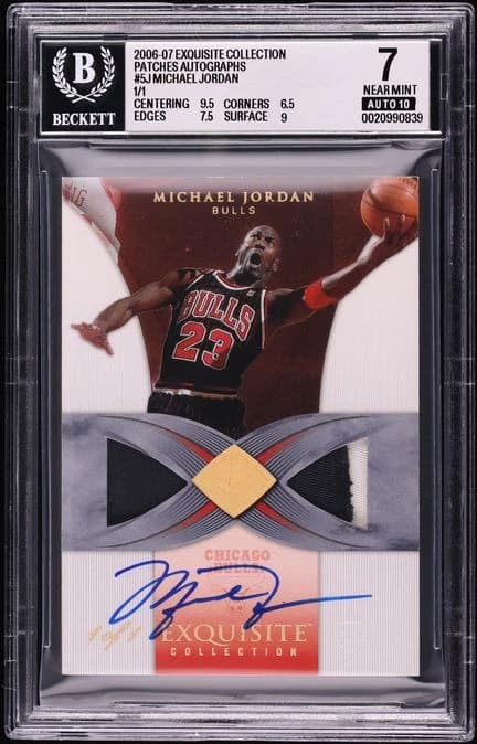 2006-07 Exquisite Michael Jordan Patches Autograph 1/1, BGS 7 Auto 10, sold at Fanatics for $810,000
