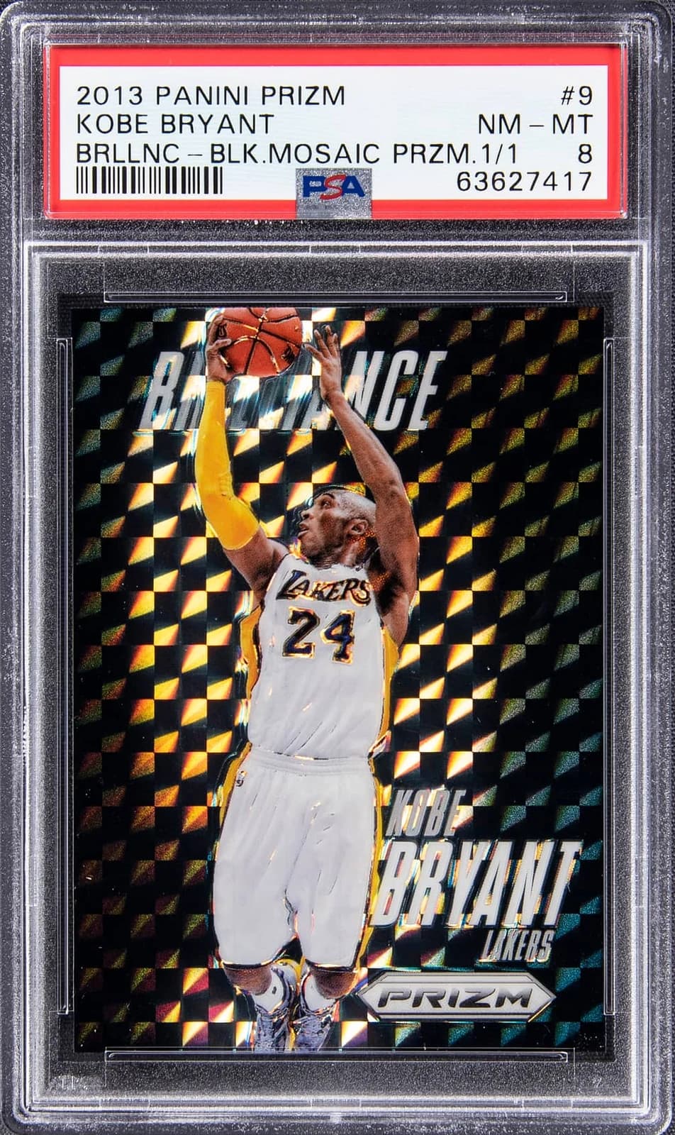 2013-14 Panini Prizm Brilliance Black Mosaic Kobe Bryant #9 clean example scan