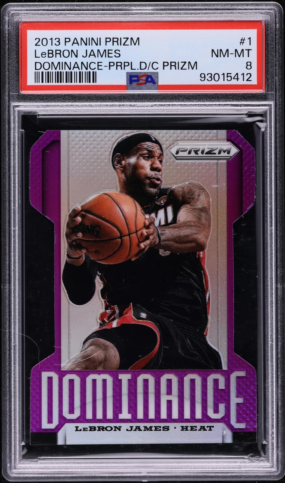 2013-14 Panini Prizm Dominance Purple Die Cut LeBron James #1 clean example scan