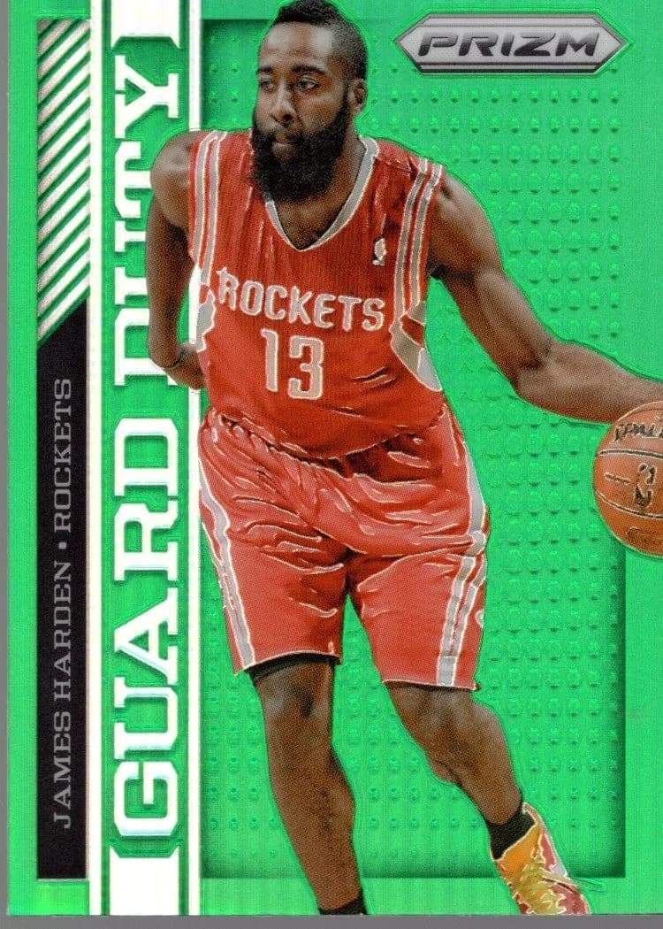 2013-14 Panini Prizm Guard Duty Green James Harden #6 clean example scan