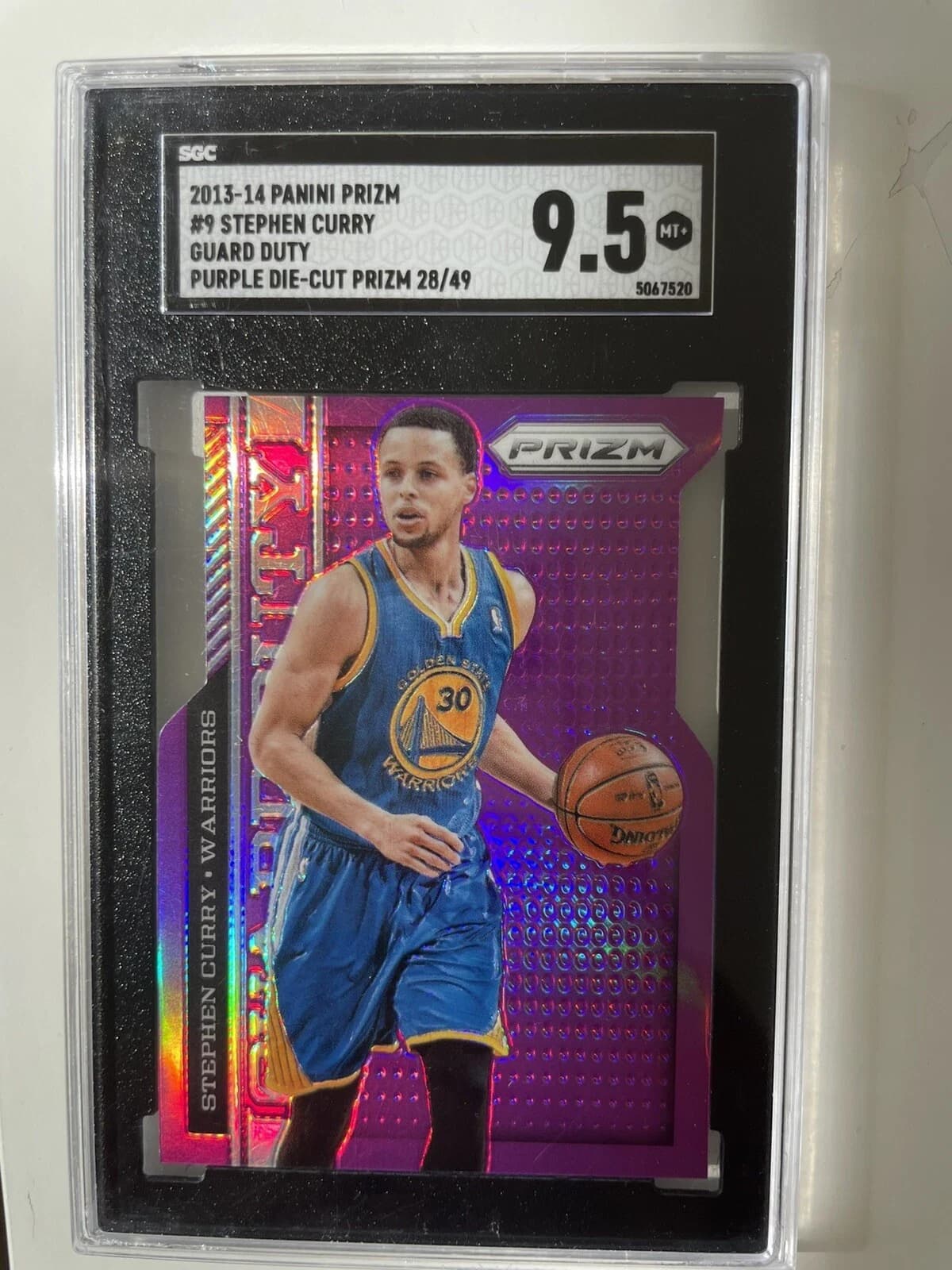 2013-14 Panini Prizm Guard Duty Purple Die Cut Stephen Curry #9 clean example scan