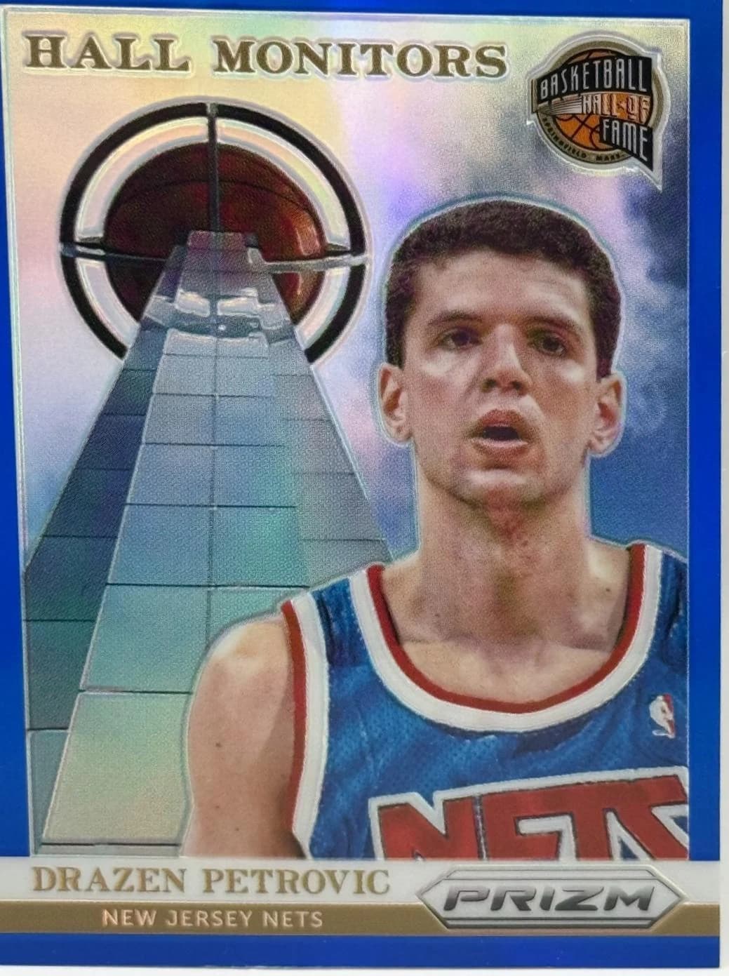 2013-14 Panini Prizm Hall Monitors Blue Drazen Petrovic #10 clean example scan