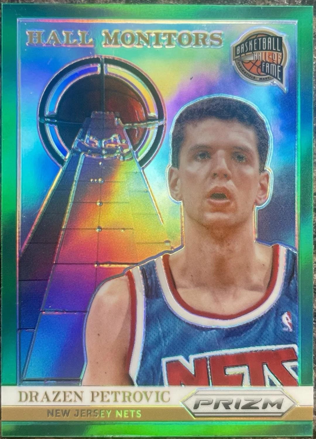 2013-14 Panini Prizm Hall Monitors Green Drazen Petrovic #10 clean example scan