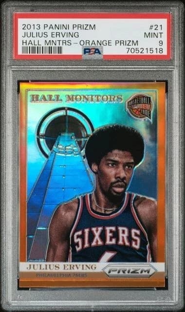 2013-14 Panini Prizm Hall Monitors Orange Julius Erving #21 clean example scan
