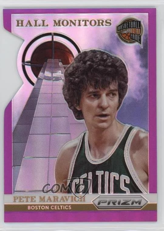 2013-14 Panini Prizm Hall Monitors Purple Die Cut Pete Maravich #12 clean example scan