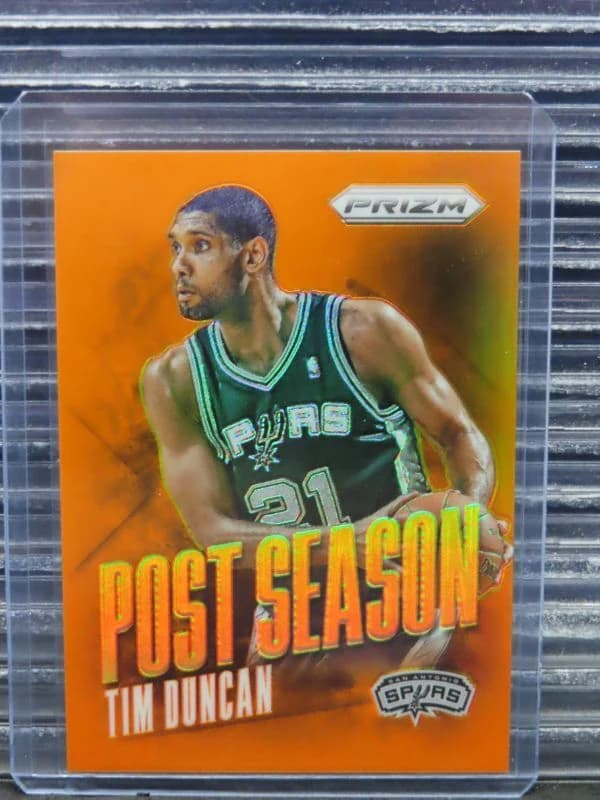 2013-14 Panini Prizm Post Season Orange Tim Duncan #9 clean example scan