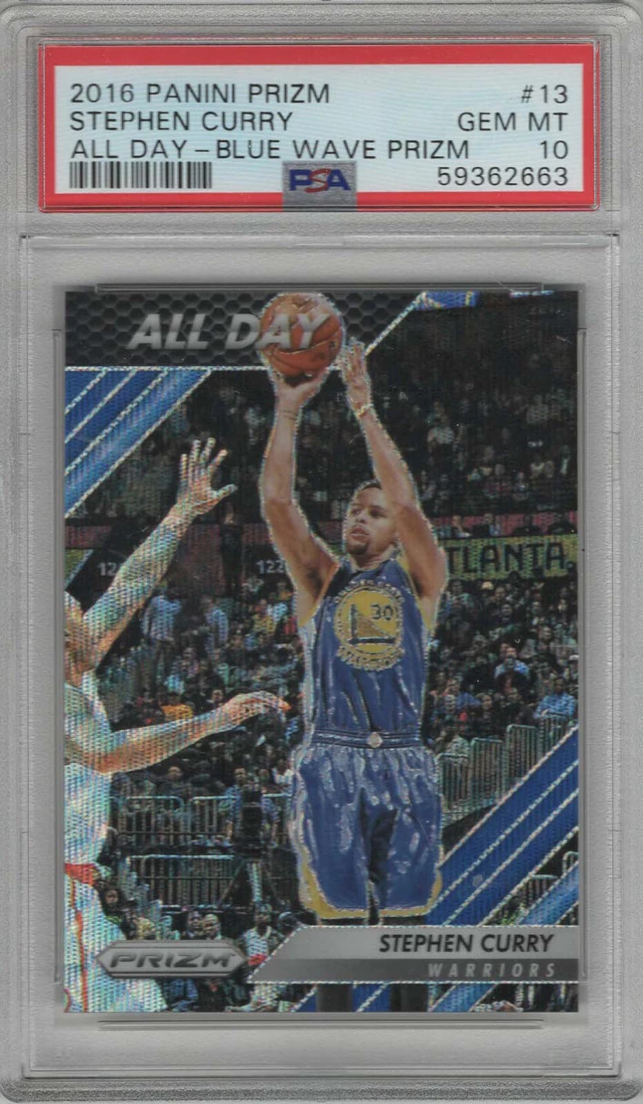 2016-17 Panini Prizm All Day Blue Wave Stephen Curry #13 clean example scan