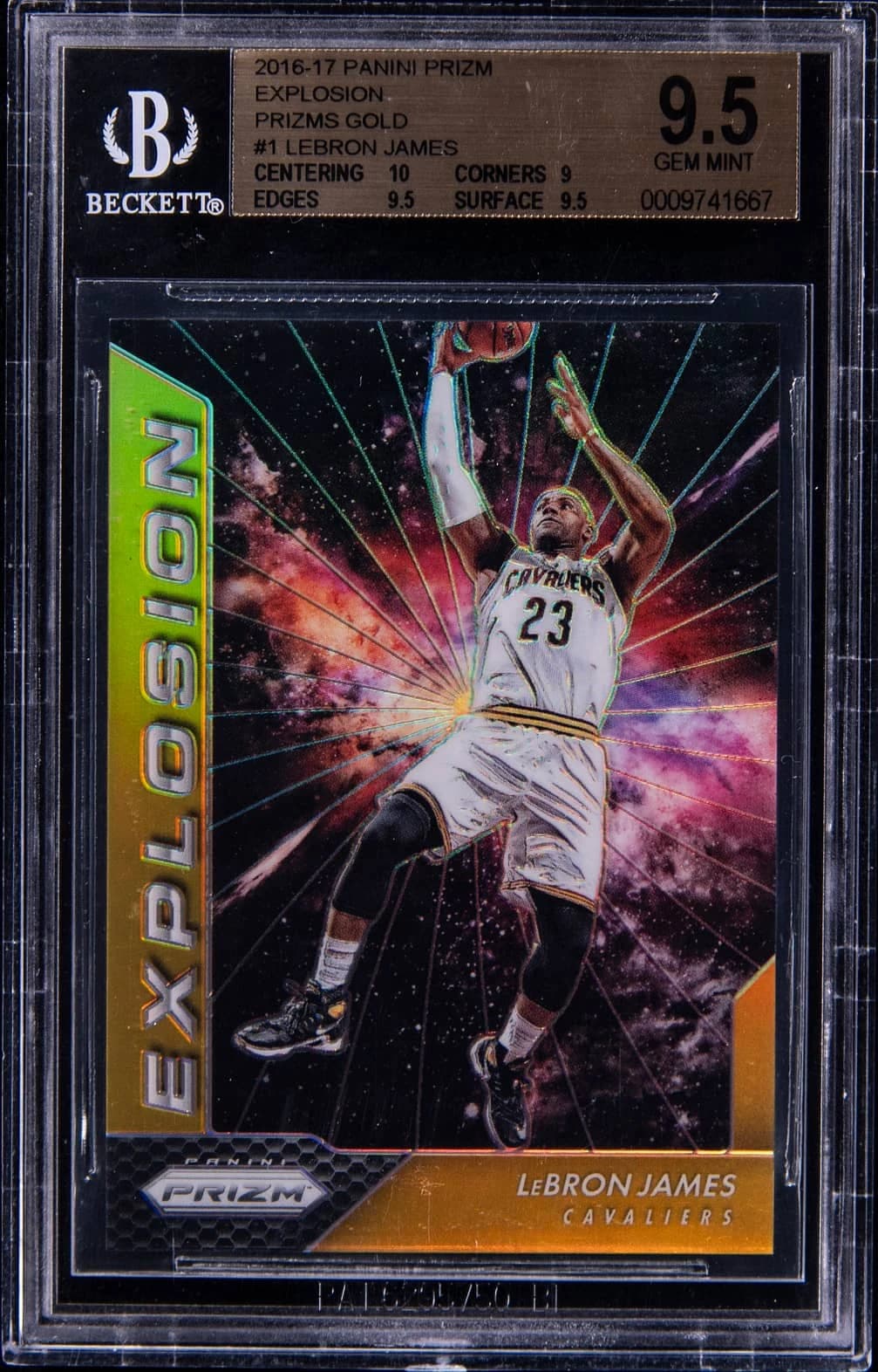 2016-17 Panini Prizm Explosion Gold Prizm LeBron James #1 clean example scan