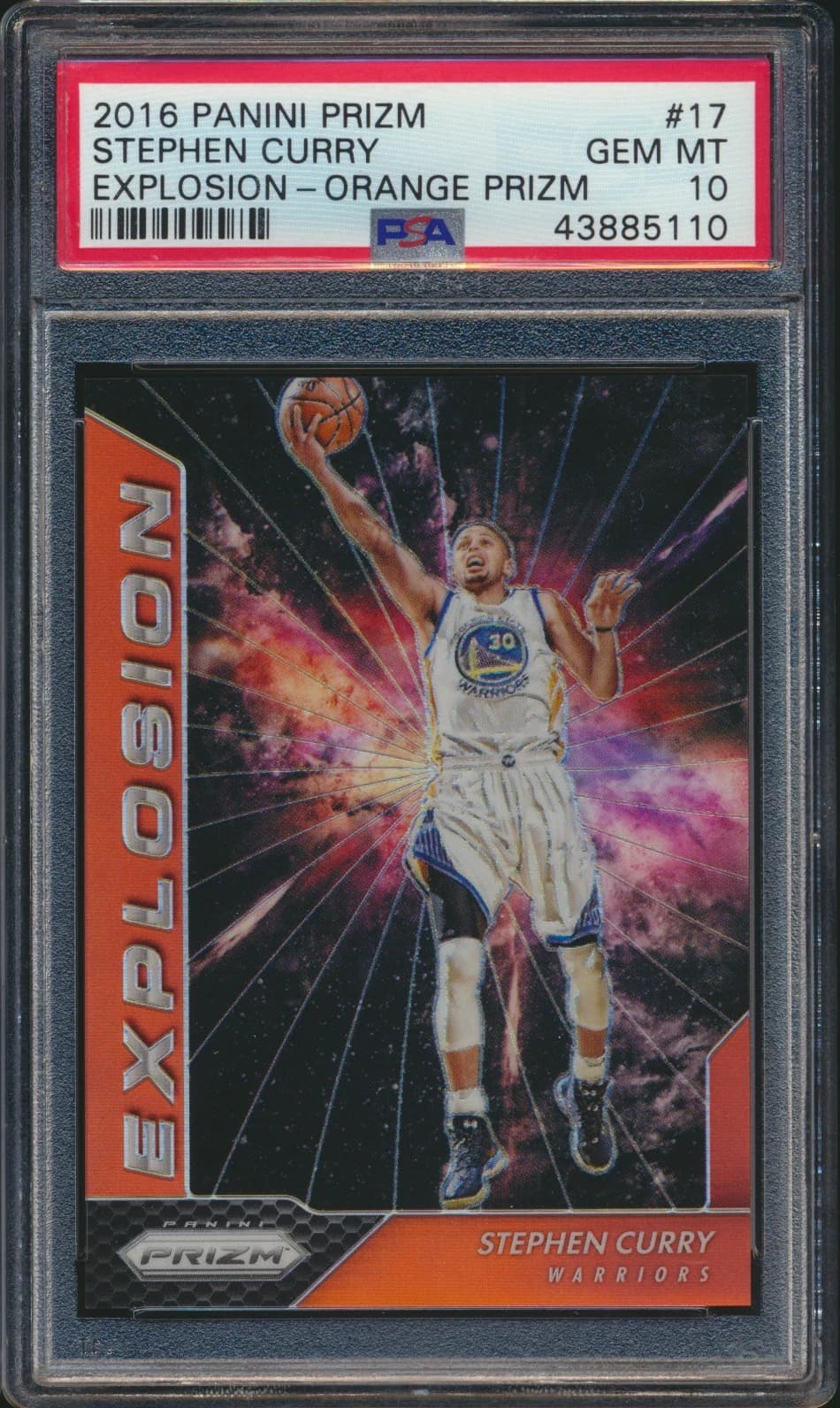 2016-17 Panini Prizm Explosion Orange Prizm Stephen Curry #17 clean example scan