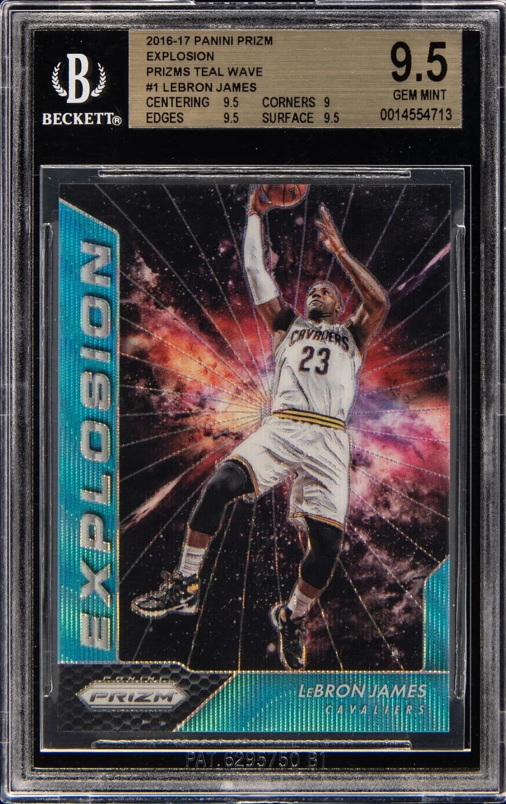 2016-17 Panini Prizm Explosion Teal Wave Prizm LeBron James #1 clean example scan