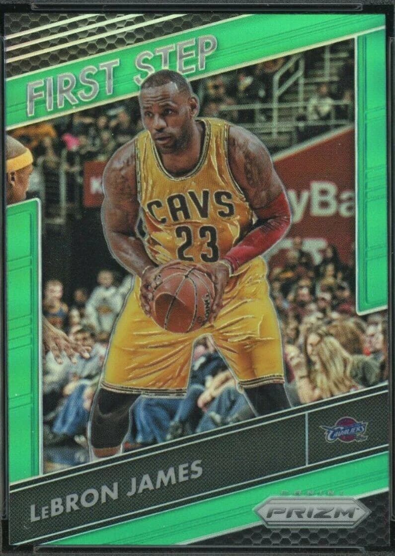 2016-17 Panini Prizm First Step Green LeBron James #6 clean example scan