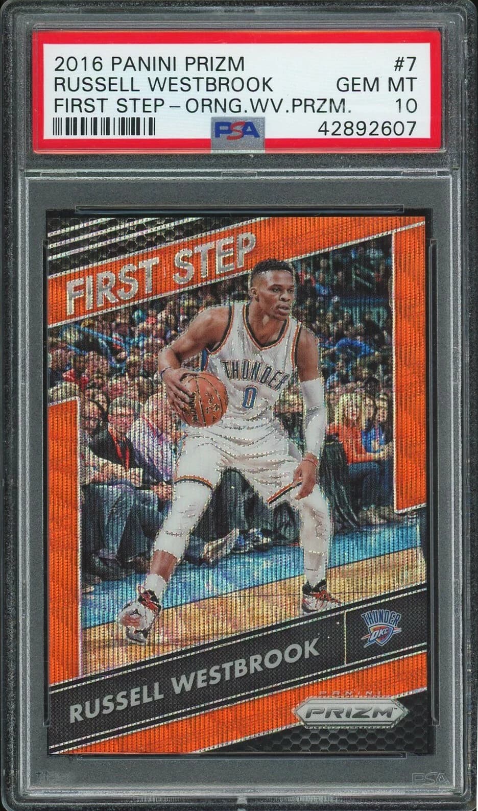 2016-17 Panini Prizm First Step Orange Wave Russell Westbrook #7 clean example scan