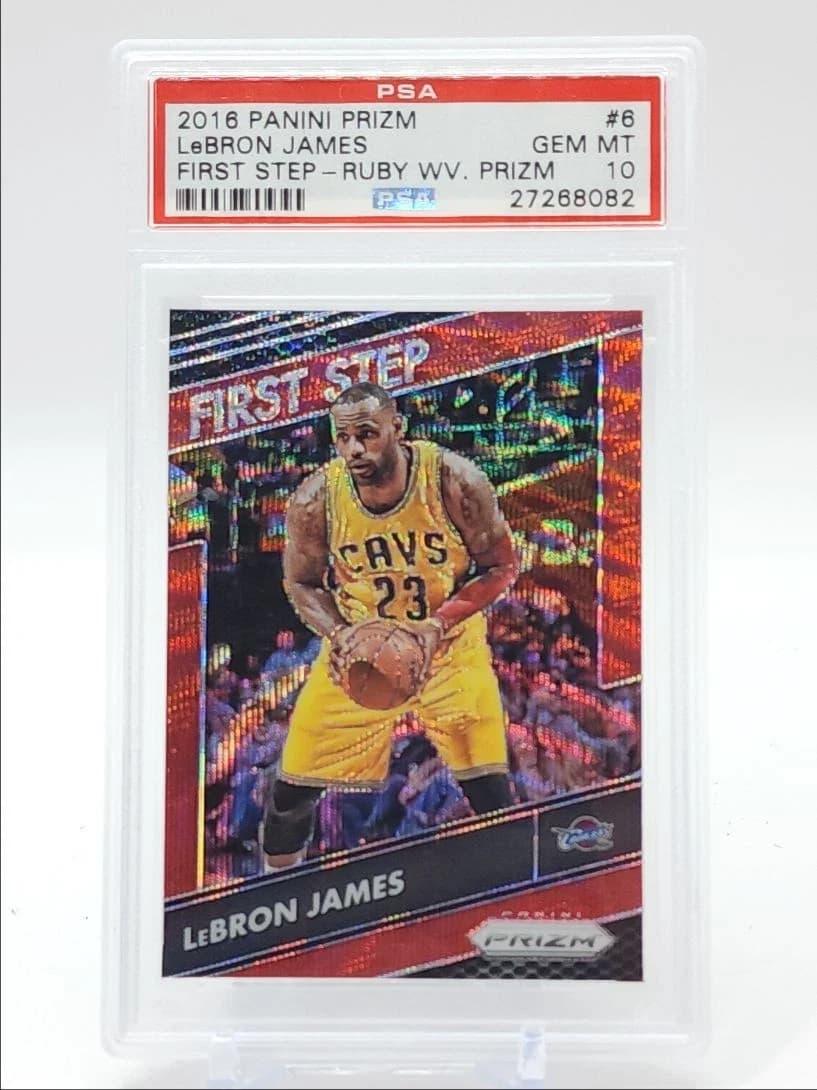 2016-17 Panini Prizm First Step Ruby Wave LeBron James #6 clean example scan