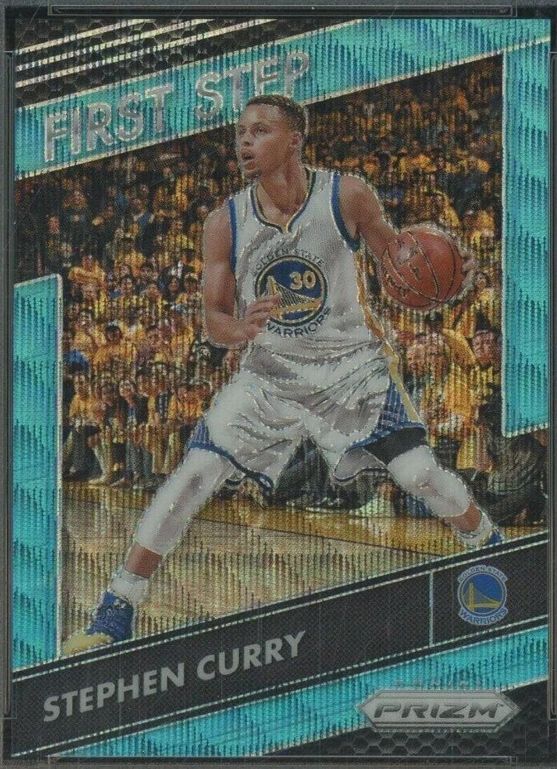 2016-17 Panini Prizm First Step Teal Wave Stephen Curry #4 clean example scan