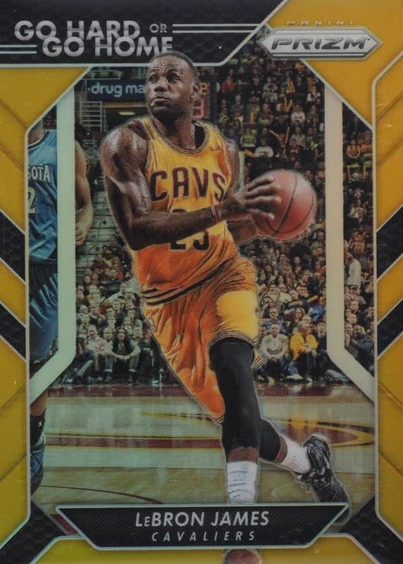 2016-17 Panini Prizm Go Hard or Go Home Gold LeBron James #4 clean example scan