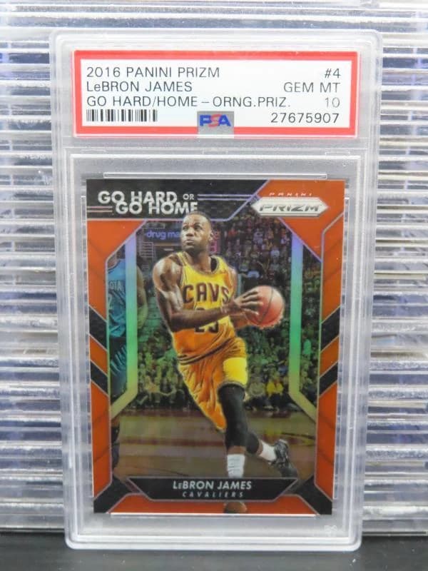 2016-17 Panini Prizm Go Hard or Go Home Orange LeBron James #4 clean example scan