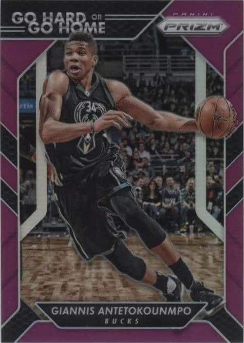 2016-17 Panini Prizm Go Hard or Go Home Purple Giannis Antetokounmpo #6 clean example scan