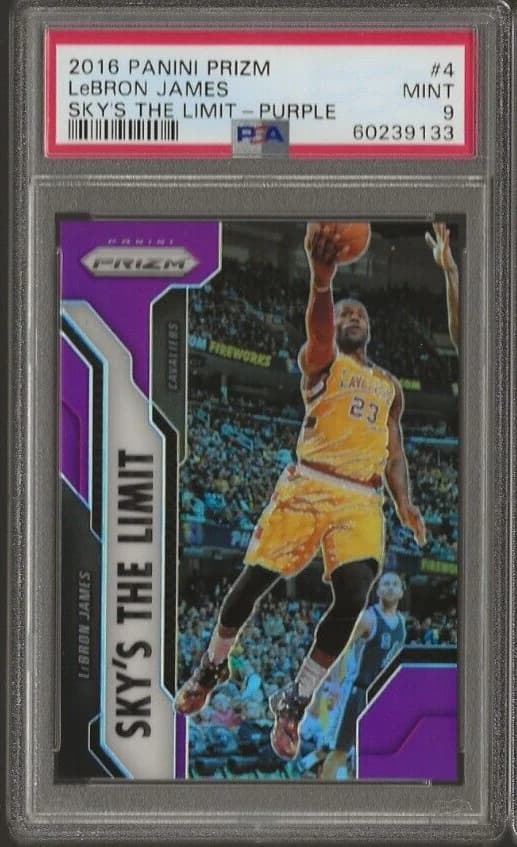 2016-17 Panini Prizm Sky's the Limit Purple Prizm LeBron James #4 clean example scan