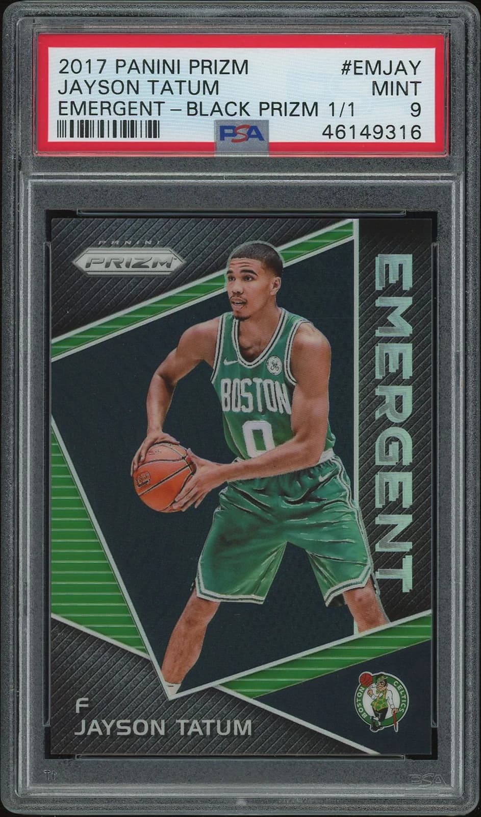 2017-18 Panini Prizm Emergent Black Prizms Jayson Tatum #EMJAY clean example scan