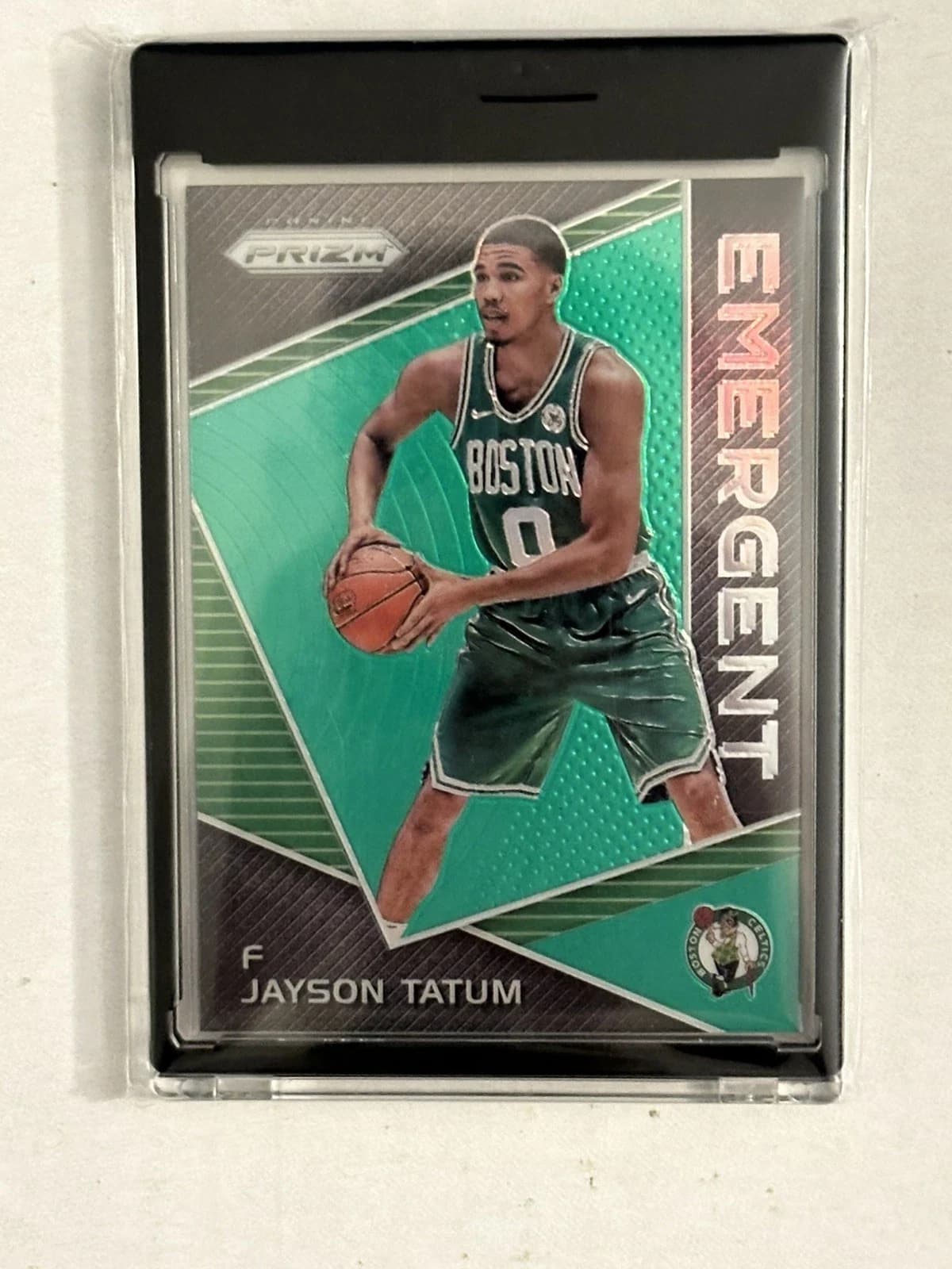 2017-18 Panini Prizm Emergent Green Prizms Jayson Tatum #EM-JAY clean example scan