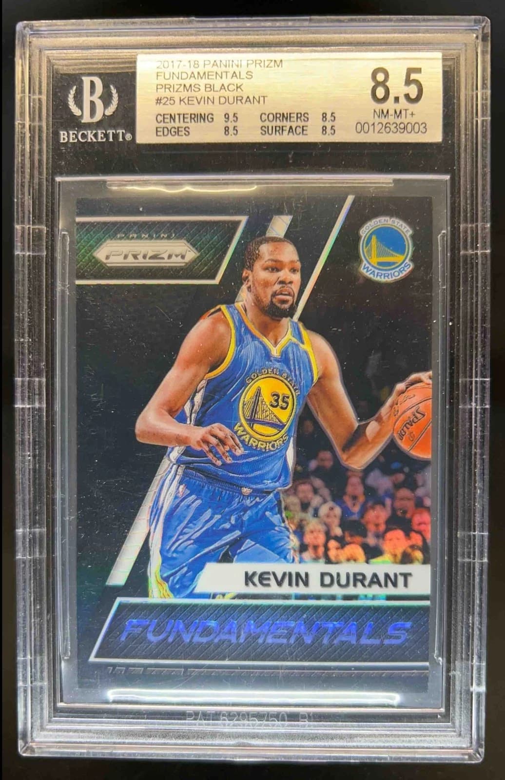 2017-18 Panini Prizm Fundamentals Black Prizms Kevin Durant #25 clean example scan