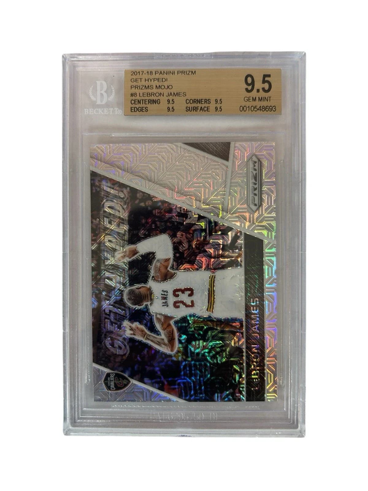 2017-18 Panini Prizm Get Hyped! Mojo Prizms LeBron James #GH-LJ clean example scan