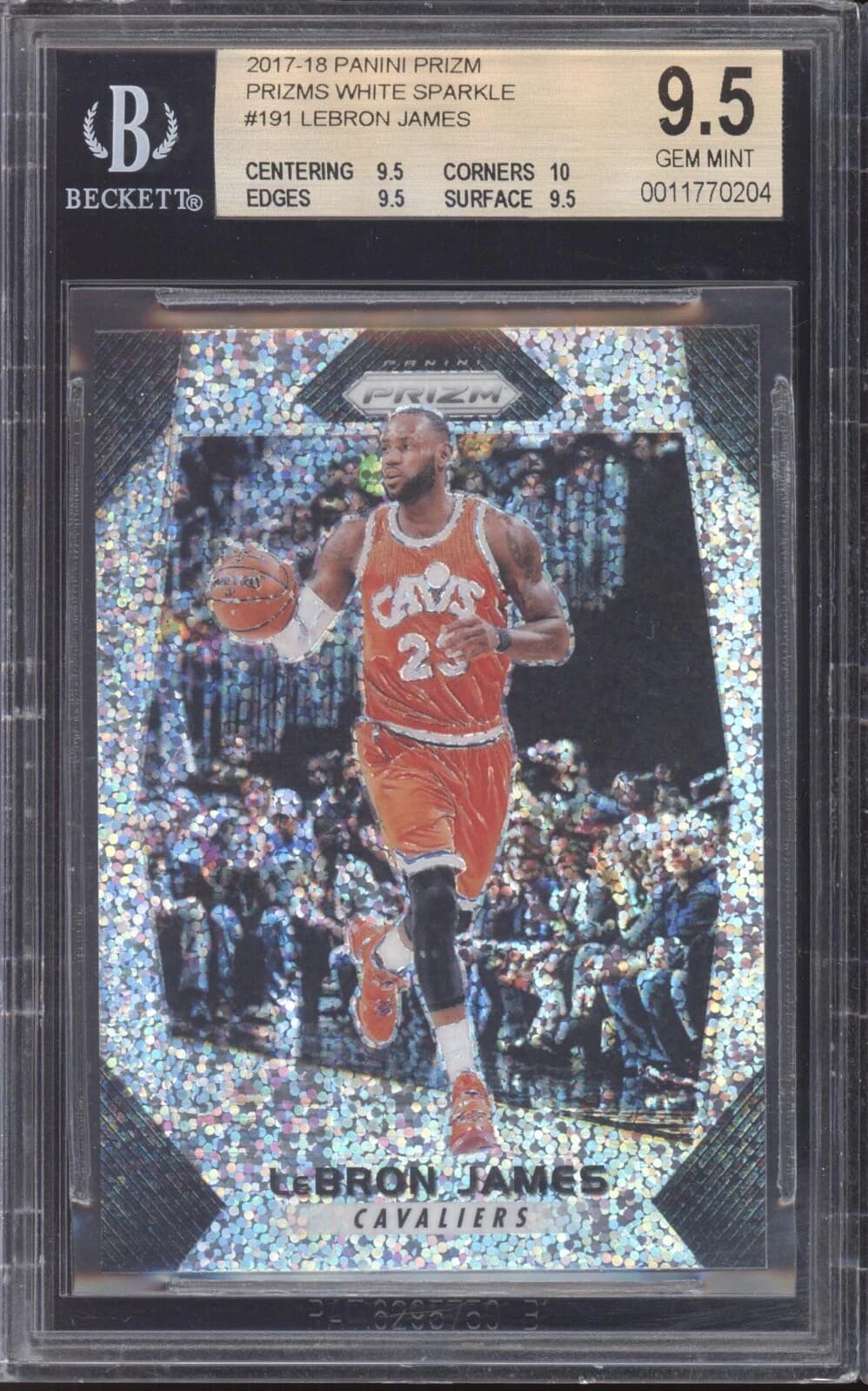 LeBron James 2017-18 Panini Prizm White Sparkle #191 example