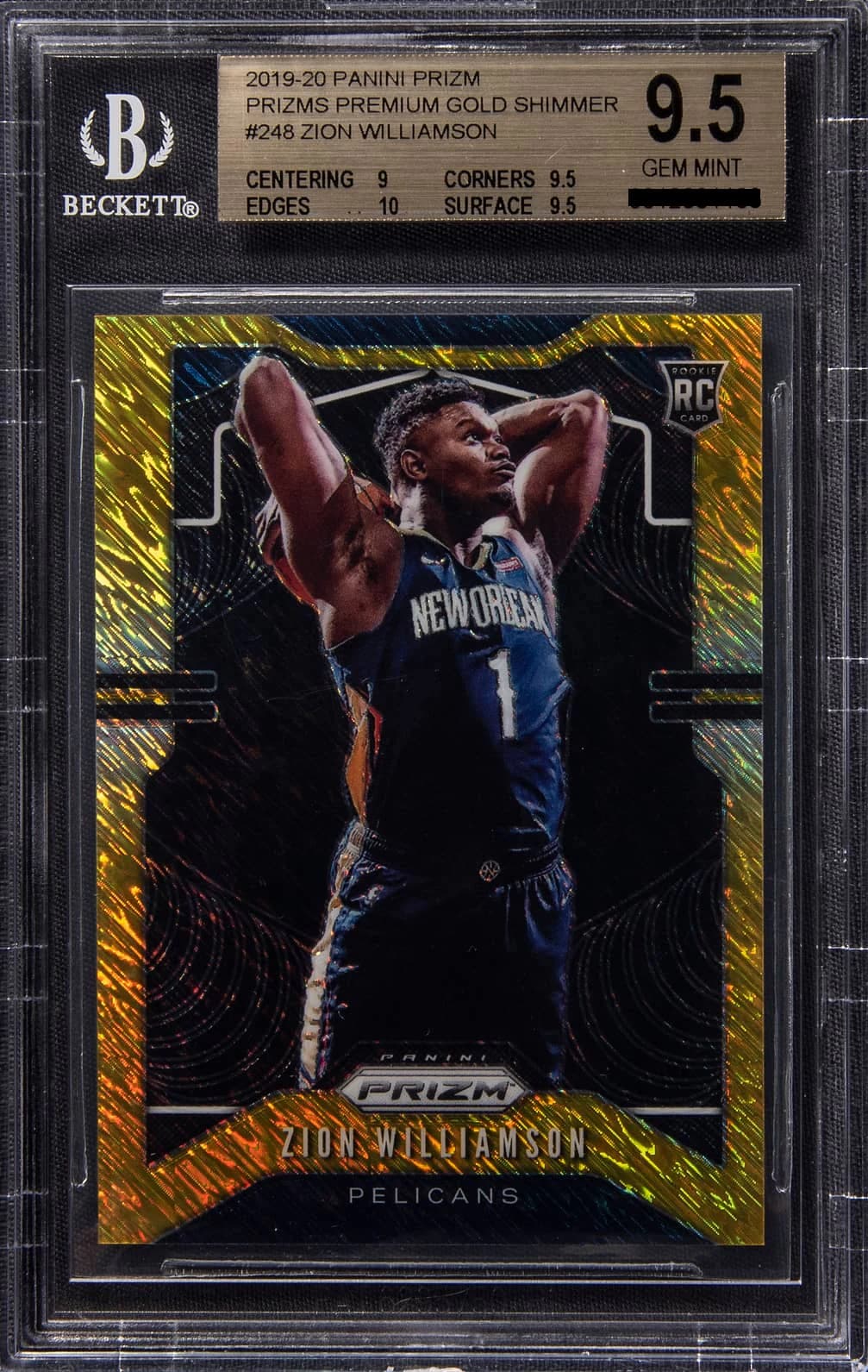 2019-20 Panini Prizm Gold Shimmer /10 Zion Williamson #248 example