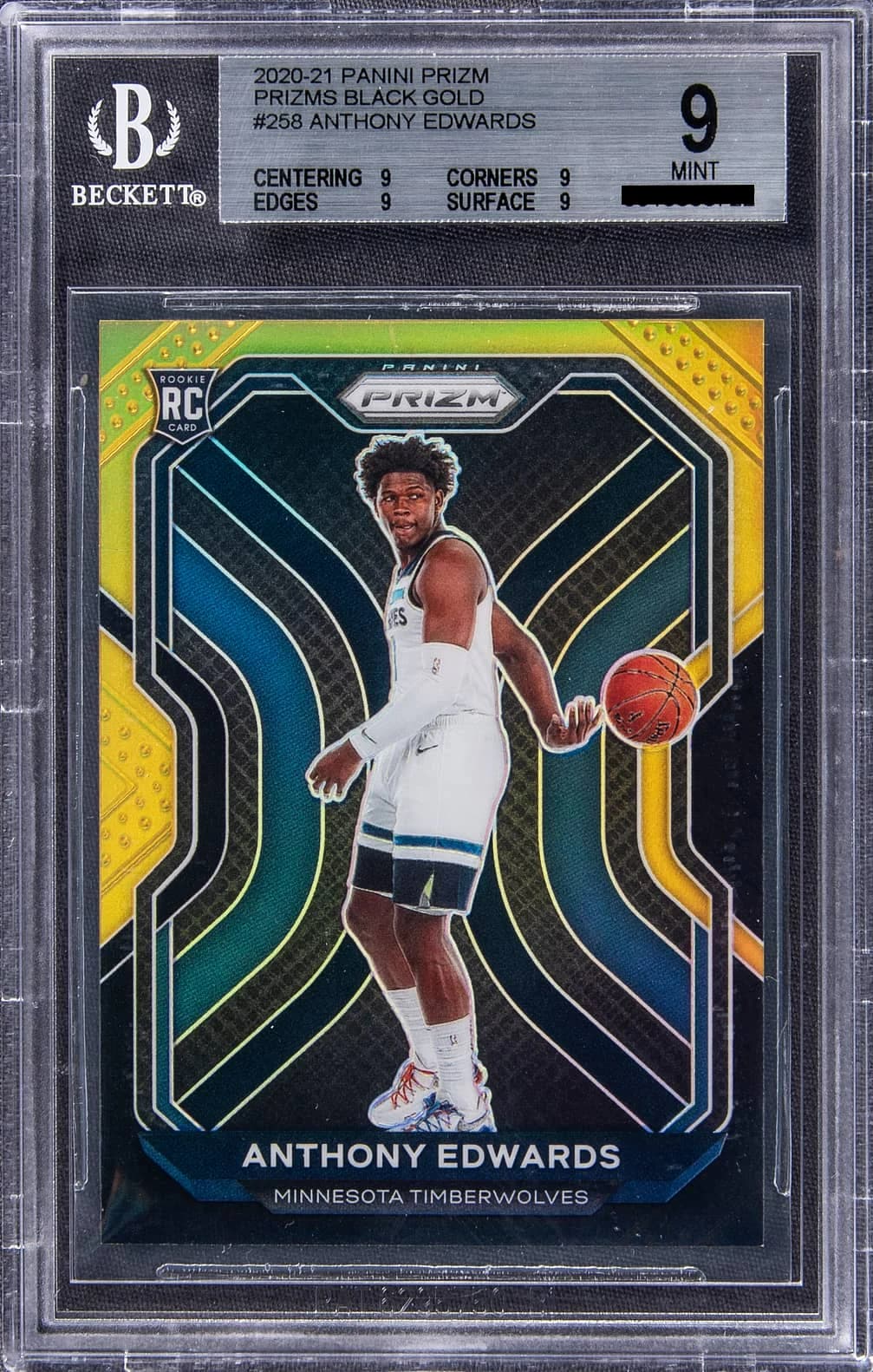 2020-21 Panini Prizm Black Gold /5 Anthony Edwards #258 example