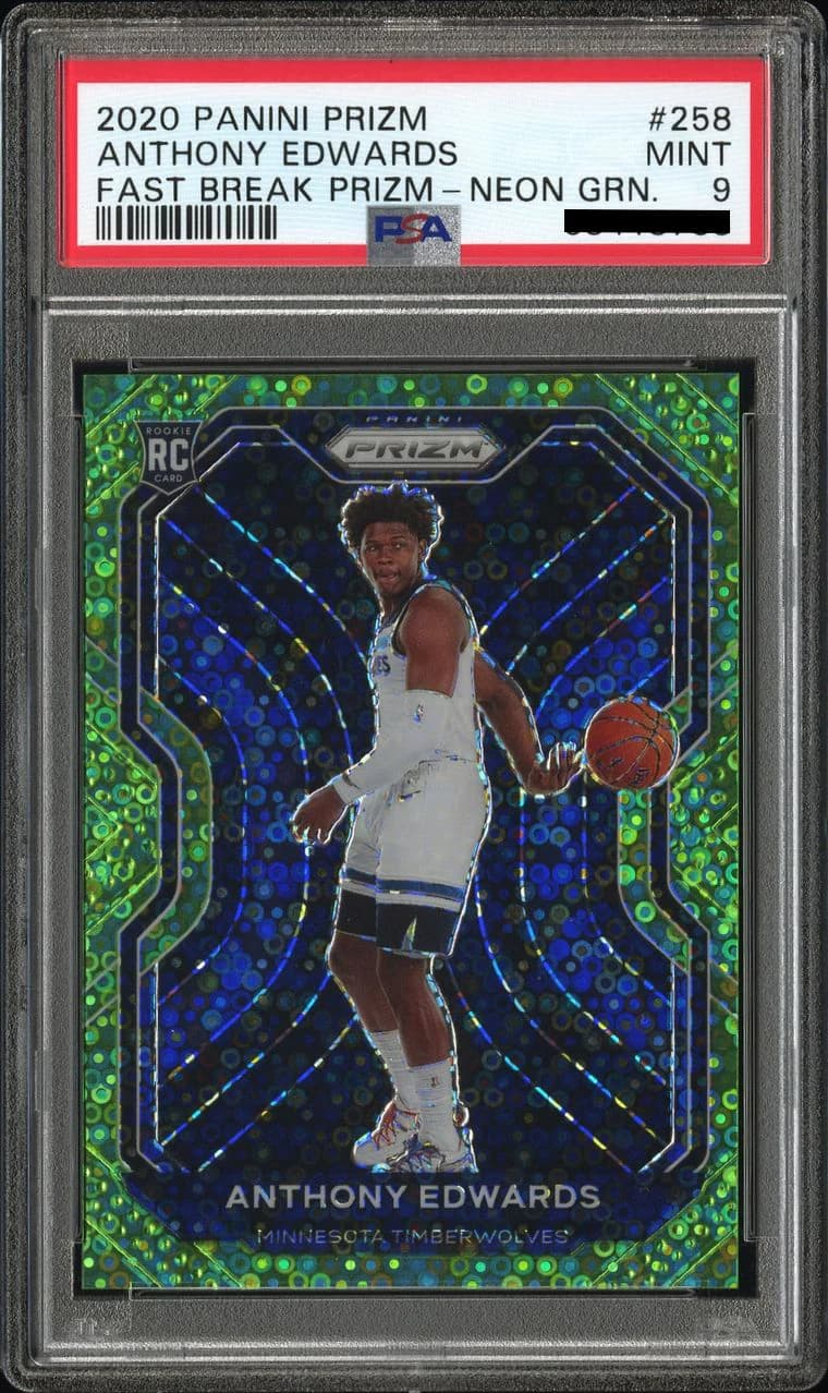 2020-21 Panini Prizm Fast Break Neon Green /5 Anthony Edwards #258 example