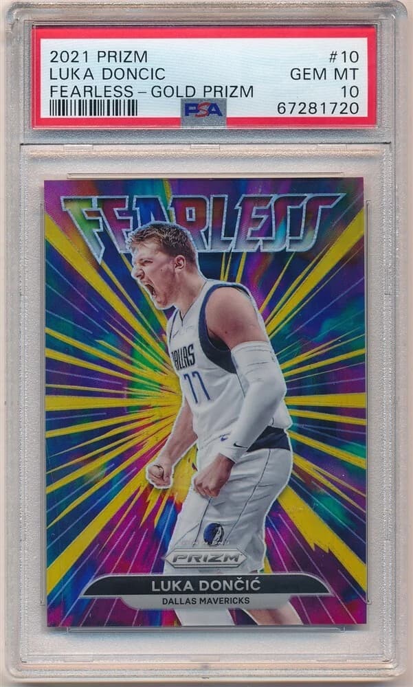2021-22 Panini Prizm Fearless Gold Luka Doncic #10 clean example scan