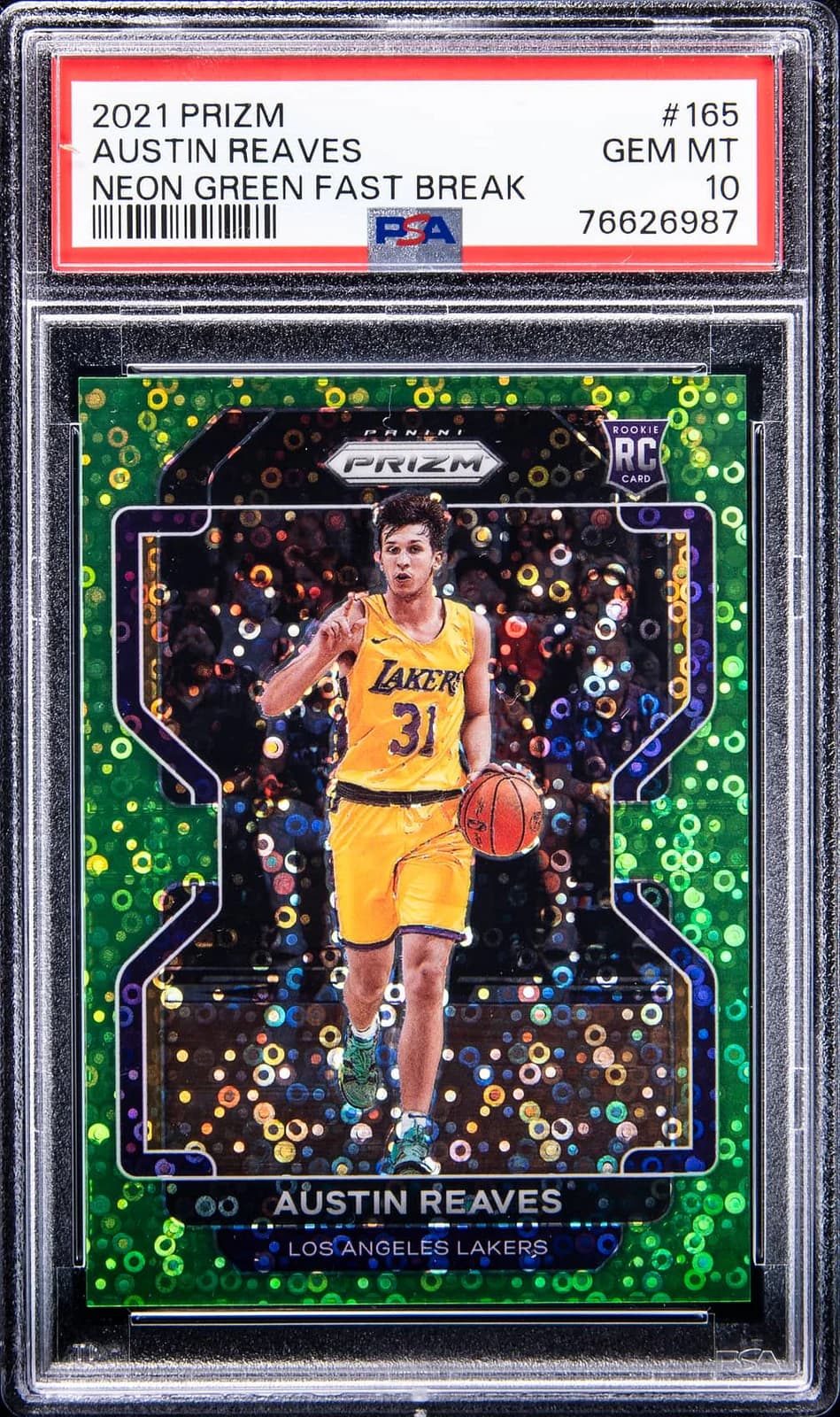 2021-22 Panini Prizm Fast Break Neon Green /5 Austin Reaves #165 example