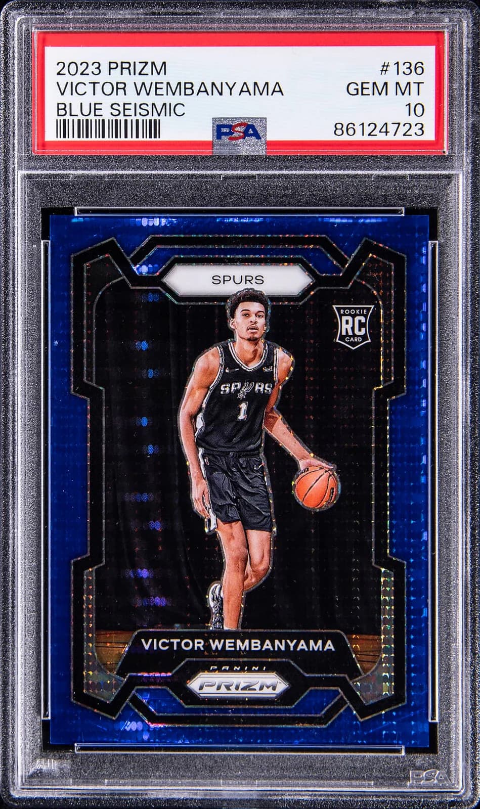 2023-24 Panini Prizm Blue Seismic /99 Victor Wembanyama #136 example