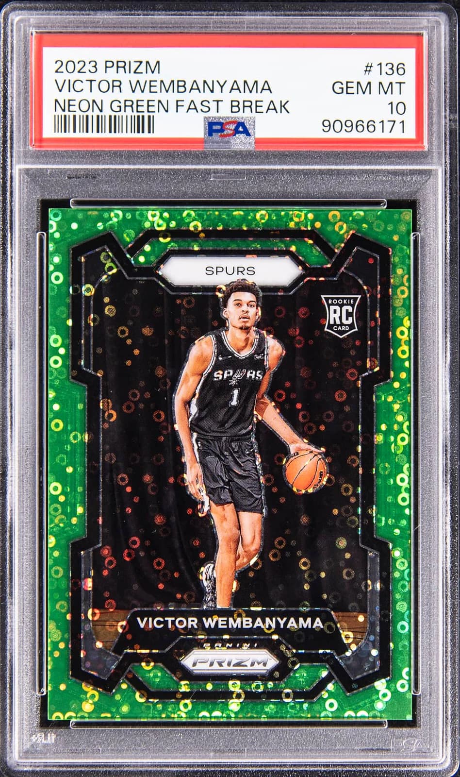 2023-24 Panini Prizm Fast Break Neon Green /5 Victor Wembanyama #136 example