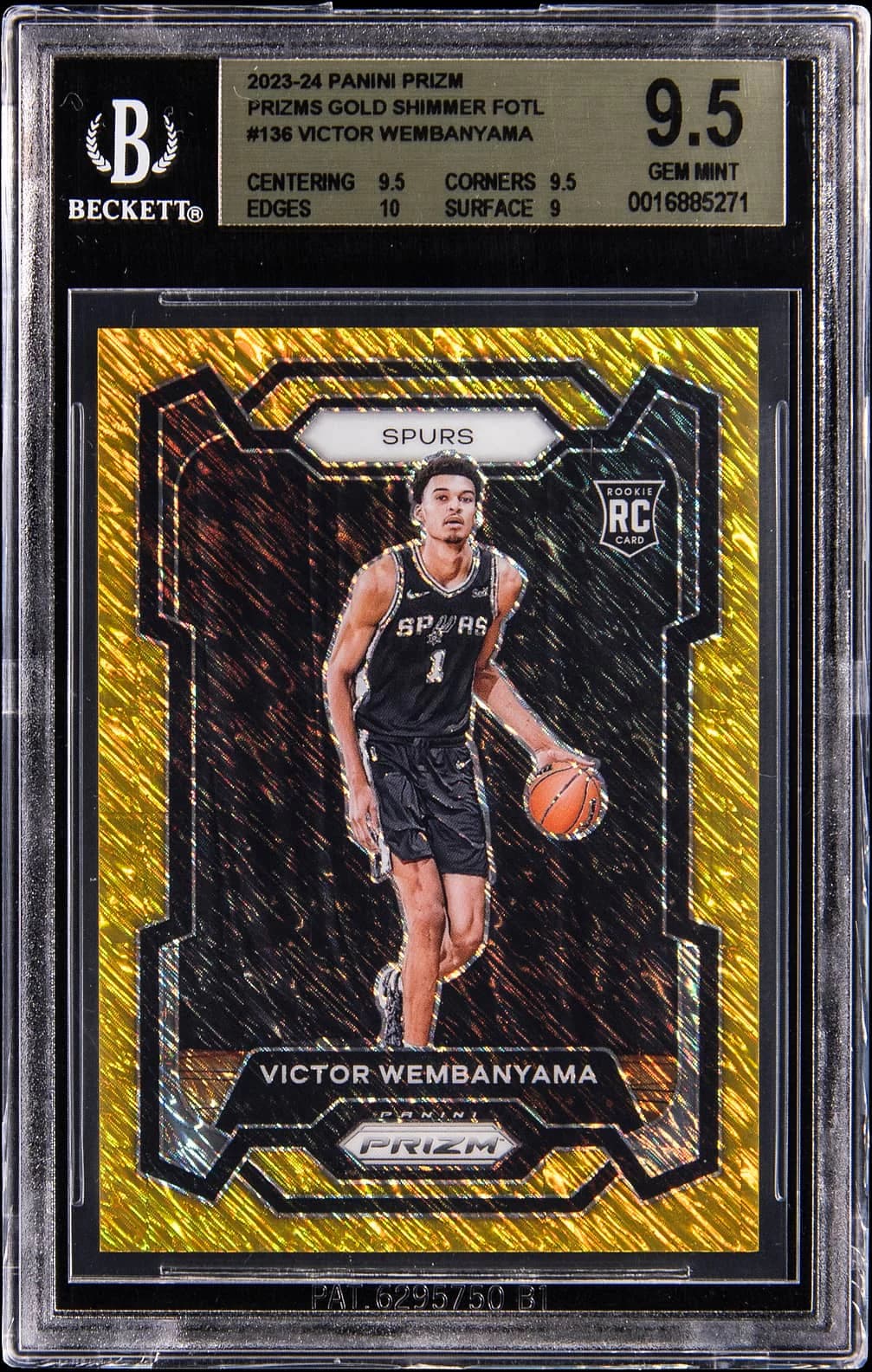 2023-24 Panini Prizm Gold Shimmer /10 Victor Wembanyama #136 example