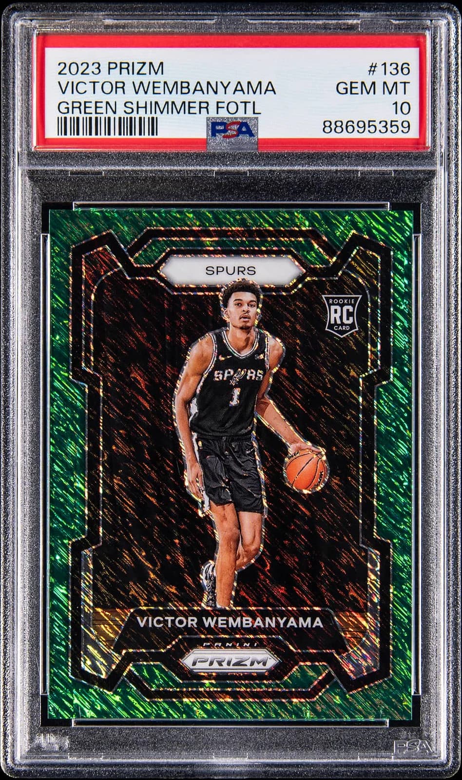 2023-24 Panini Prizm Green Shimmer /5 Victor Wembanyama #136 example