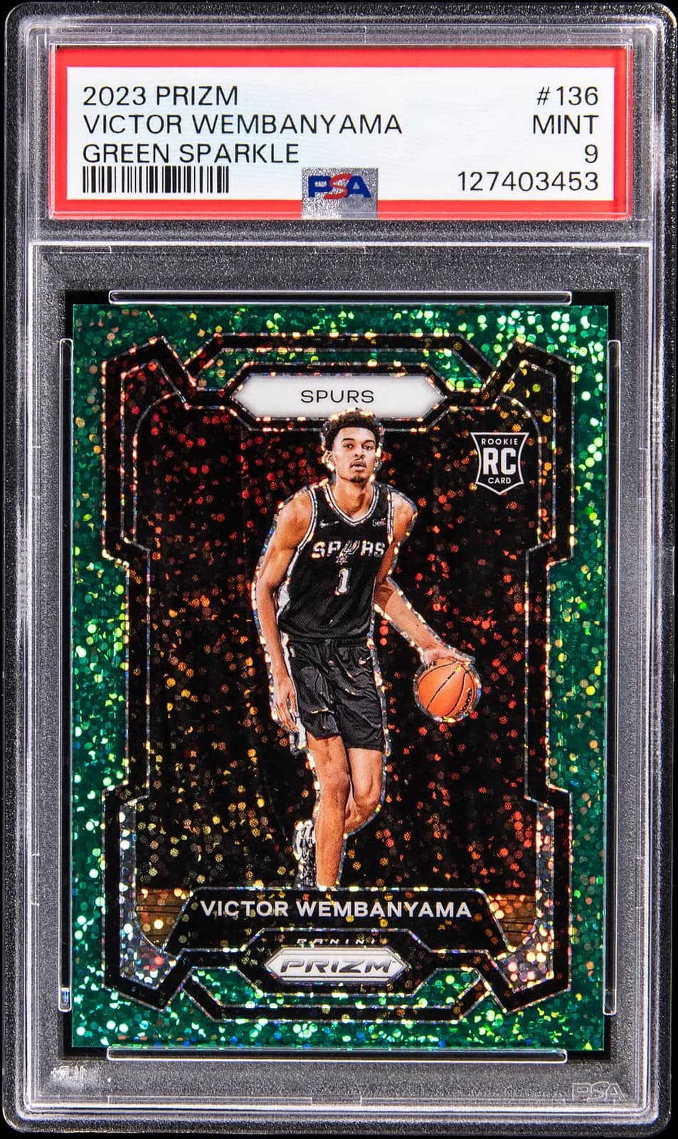 2023-24 Panini Prizm Green Sparkle /8 Victor Wembanyama #136 example