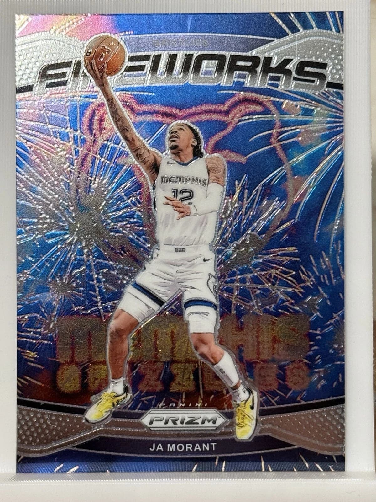 2024-25 Panini Prizm Fireworks Base Ja Morant #24 clean example scan