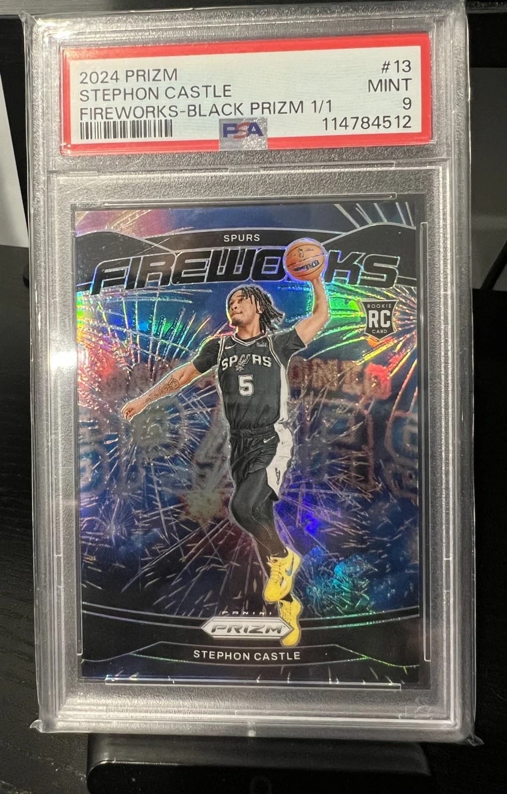 2024-25 Panini Prizm Fireworks Black Stephon Castle #13 clean example scan
