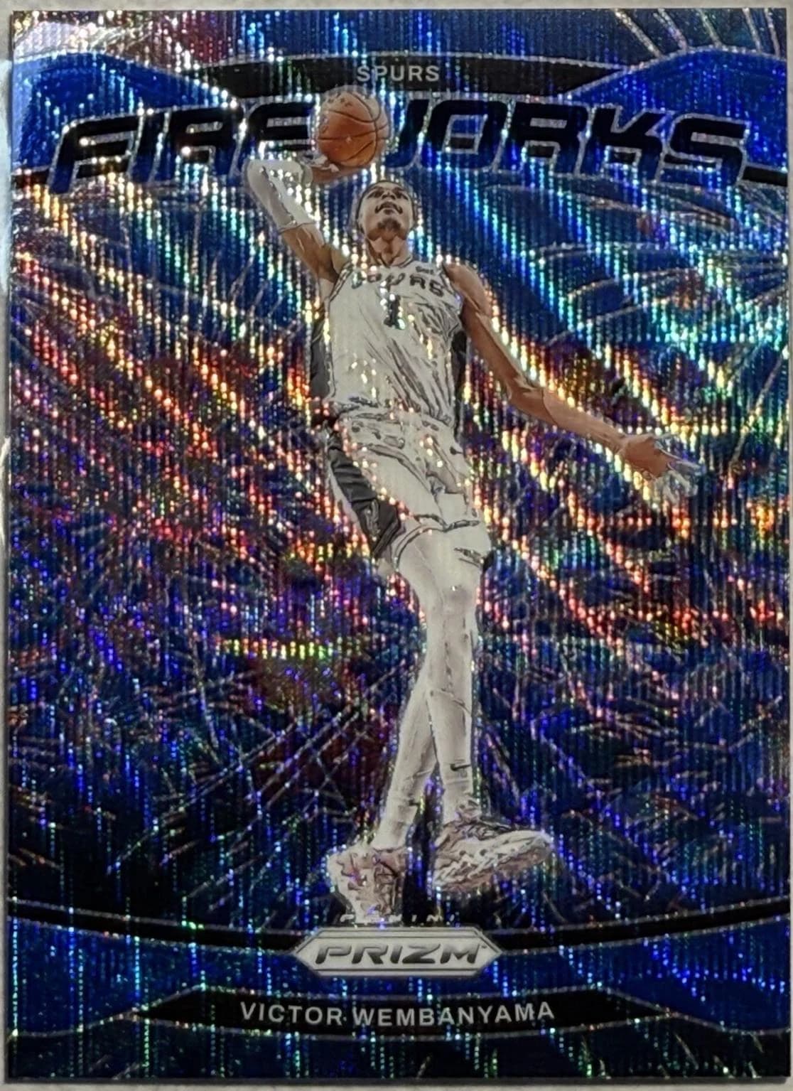 2024-25 Panini Prizm Fireworks Blue Wave Victor Wembanyama #2 clean example scan