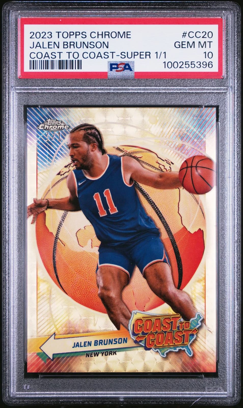 2023-24 Topps Chrome Coast to Coast SuperFractor Jalen Brunson #CC20 exact clean example scan