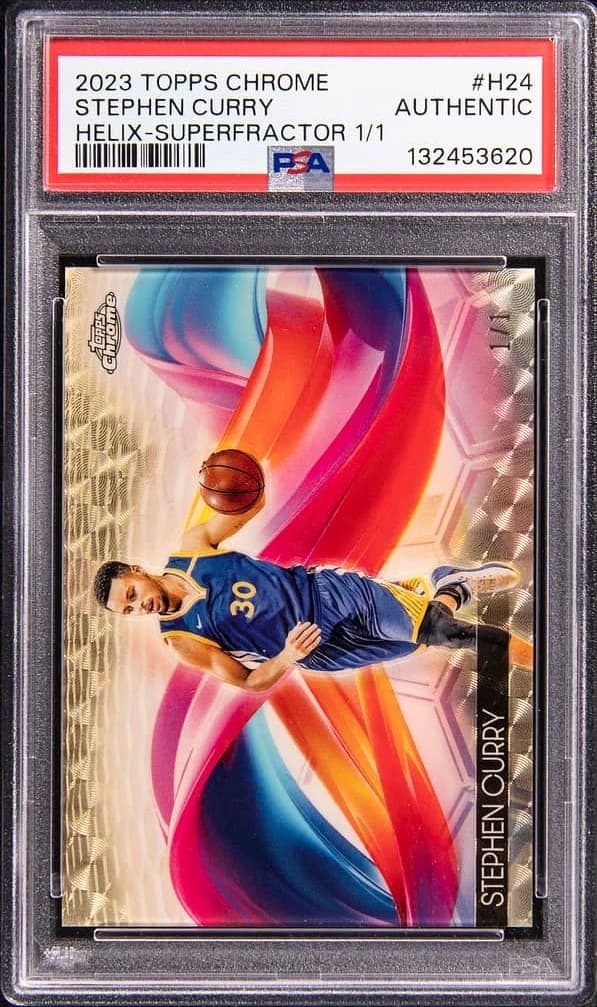 2023-24 Topps Chrome Helix SuperFractor Stephen Curry #H-24 exact clean example scan