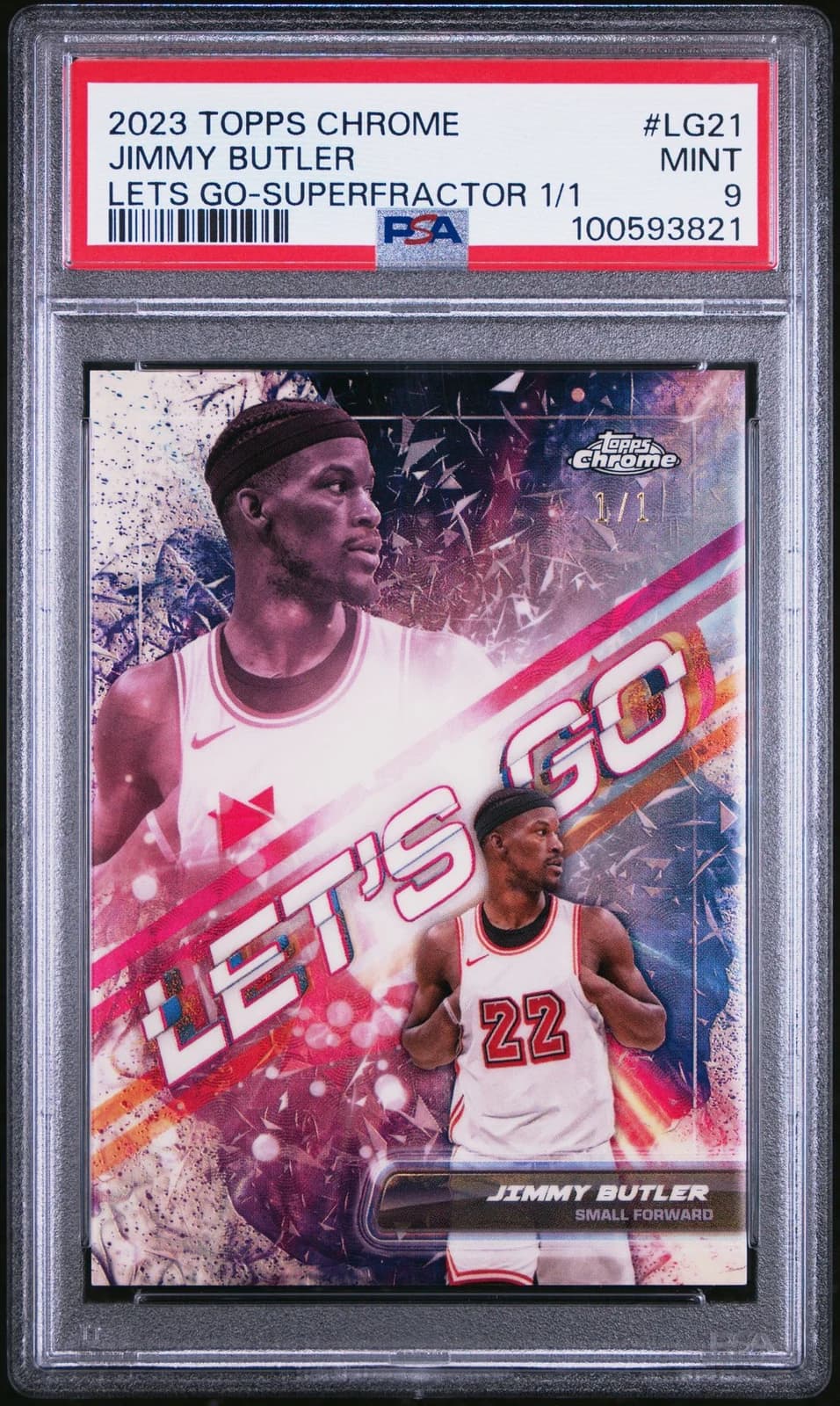 2023-24 Topps Chrome Let’s Go SuperFractor Jimmy Butler #LG21 exact clean example scan