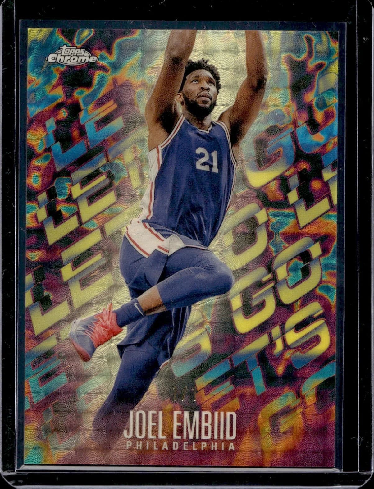 2024-25 Topps Chrome Let's Go! SuperFractor Joel Embiid exact clean example scan