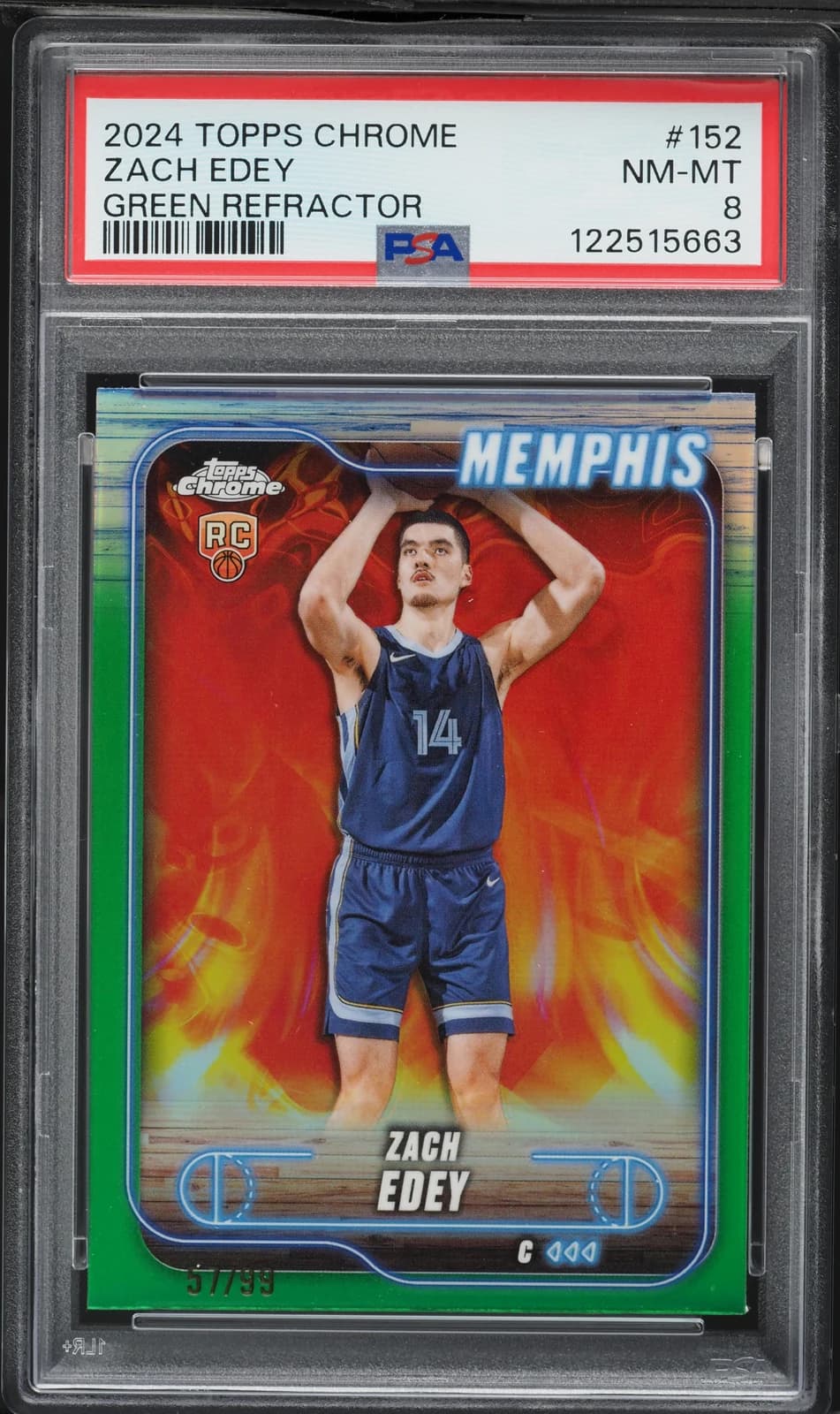 Zach Edey 2024-25 Topps Chrome Green Refractor /99 #152 exact example