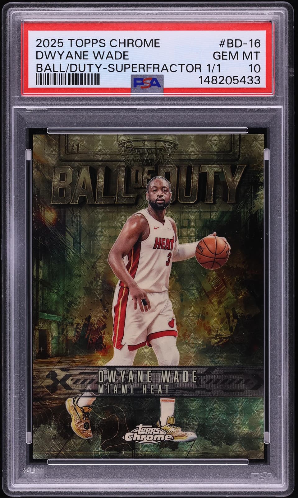 2025-26 Topps Chrome Ball of Duty SuperFractor Dwyane Wade exact clean certified front